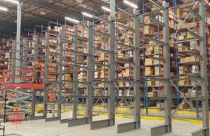 team installing cantilever racking